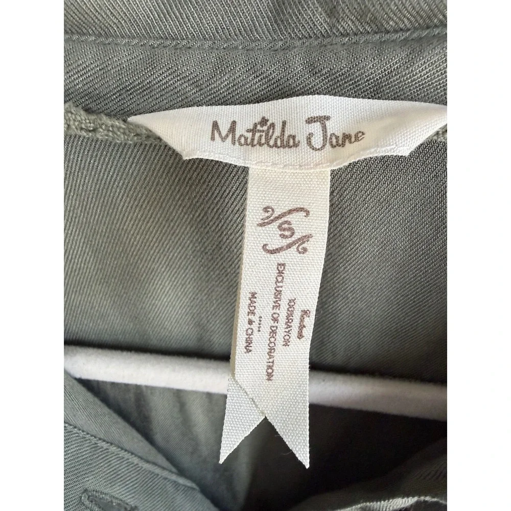 Matilda Jane Olive Green Ruffle Utility Shirt Dress Rayon Lace Accent Small